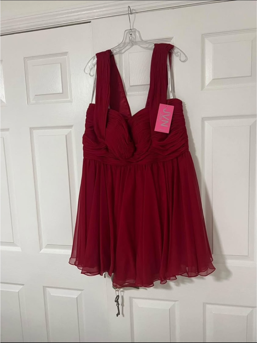 JVN Burgundy Ruched Chiffon Mini Dress